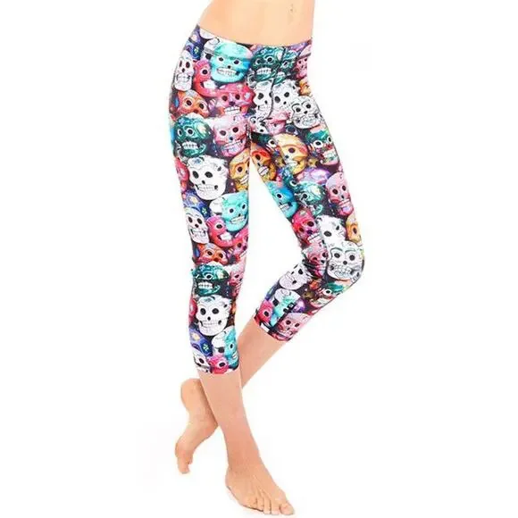 Terez Dia De Los Muertos Performance Cropped Skull Leggings Small - Picture 10 of 10